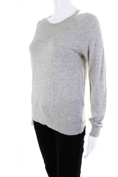 Theory Womens Thin Knit Round Neck Long Sleeve Pullover Sweater Top Gray Size S