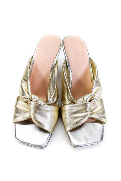 J Crew Womens Leather Double Twisted Strap Open Toe Mules Heels Gold Size 6
