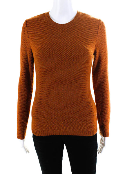 Bill Blass Womens Brown Knit Zip Back Crew Neck Long Sleeve Sweater Top Size M