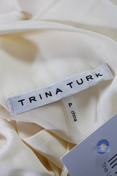 Trina Turk Womens Chiffon Ruffled Halter Tie Sleeveless Blouse Top Ivory Size P