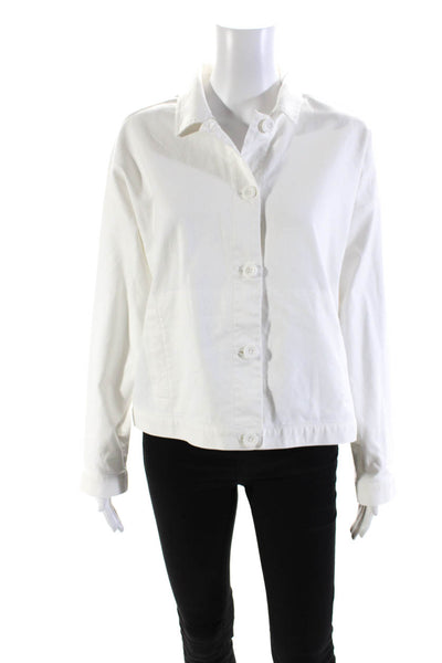 Eileen Fisher Womens Cotton Collared Button Up Jean Jacket White Size XS