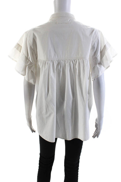 Chan Luu Womens Cotton Short Sleeve Collared Button Up Blouse Top White Size M
