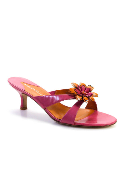 A. Marinelli Womens Leather Thong Caroline Sandal Heels Pink Orange Size 9 Mediu