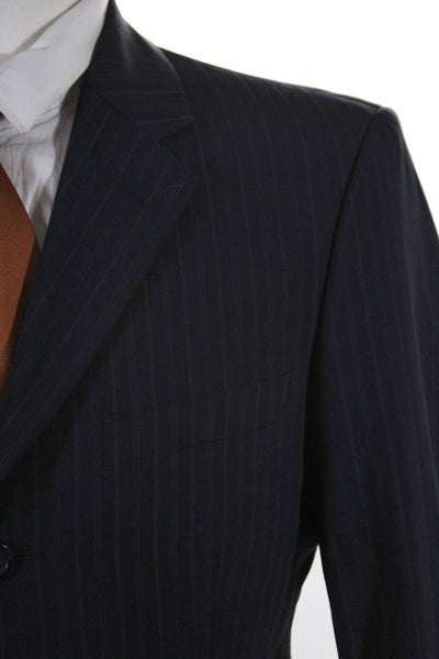 VERSUS by Versace Mens Pinstripe Three Button Blazer Jacket Navy Blue Size 36