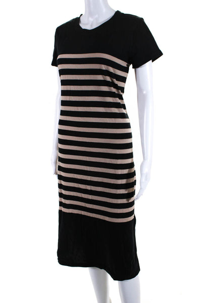 J Crew Womens Striped Short Sleeve Shirt Dress Black Beige Cotton Size Medium