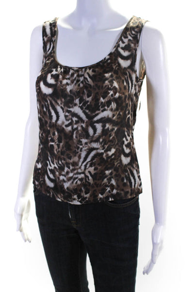 Escada Women's Silk Sleeveless Tiger Print Blouse Brown Size 34