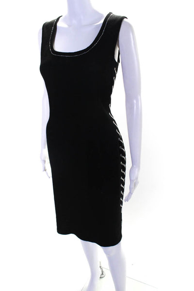 Elana Womens Knit Rhinestone Trim Scoop Neck Sheath Dress Black Size Medium