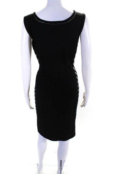 Elana Womens Knit Rhinestone Trim Scoop Neck Sheath Dress Black Size Medium