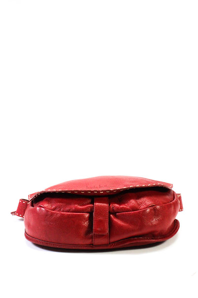 Nicole Miller Womens Magnetic Flap Leather Shoulder Bag Tote Handbag Red