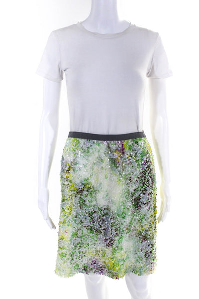 Mignon Doo Women's Unlined  Stretch Abstract Sequin Midi Skirt Green Size S