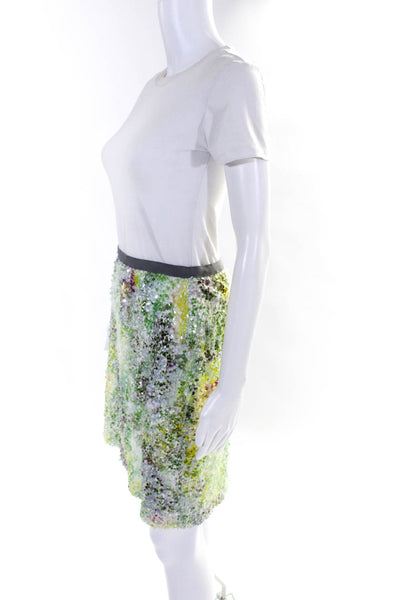 Mignon Doo Women's Unlined  Stretch Abstract Sequin Midi Skirt Green Size S