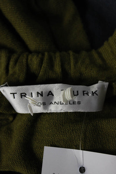 Trina Turk Womens Linen Ruched Tied Front Slit Long Sleeve Cardigan Green Size S