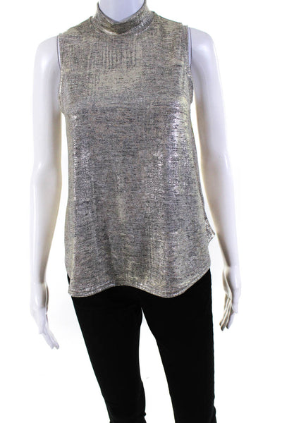 9-H15 STCL Womens Metallic High Neck Sleeveless Pullover Blouse Top Gold Size S
