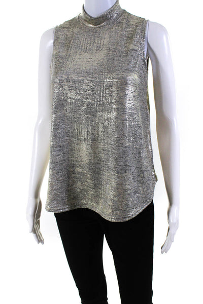 9-H15 STCL Womens Metallic High Neck Sleeveless Pullover Blouse Top Gold Size S