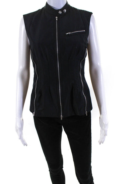 Magaschoni Collection Womens Pleated Round Neck Zipper Detail Vest Black Size 4