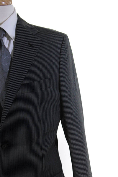 Corneliani Mens Black Wool Striped Two Button Long Sleeve Blazer Size 50R