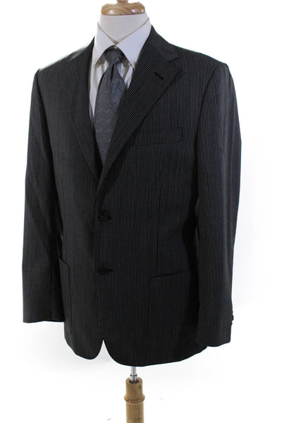 Corneliani Mens Black Wool Striped Two Button Long Sleeve Blazer Size 50R