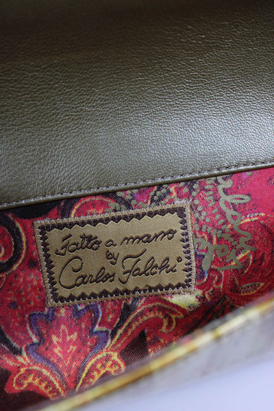 Fatto a Mano By Carlos Falchi Womens Brown Printed Magnet Clutch Bag Handbag