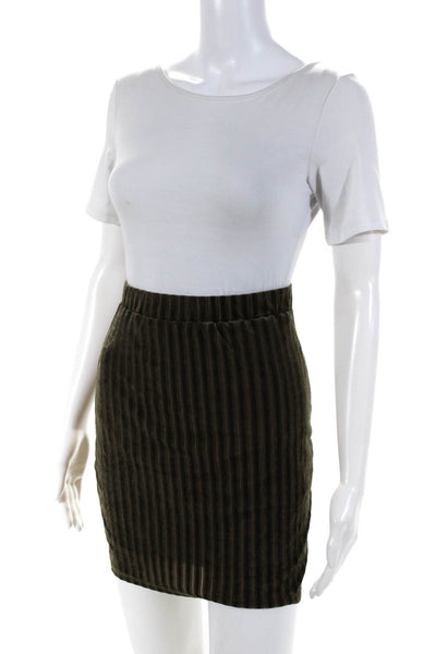NBD Womens Elastic Waistband Velvet Striped Pencil Skirt Green Size Small