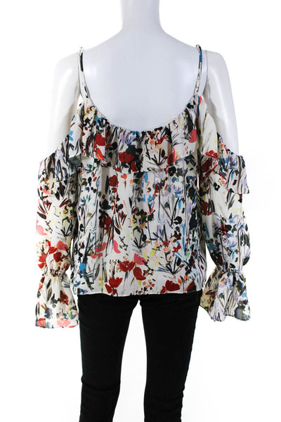 Parker Womens Floral Ruffled Cold Shoulder Long Sleeve Blouse Top White Size M