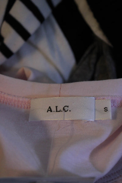 ALC Womens Crew Neck Puff Short Sleeve Top Tee Shirt Heather Light Pink Small