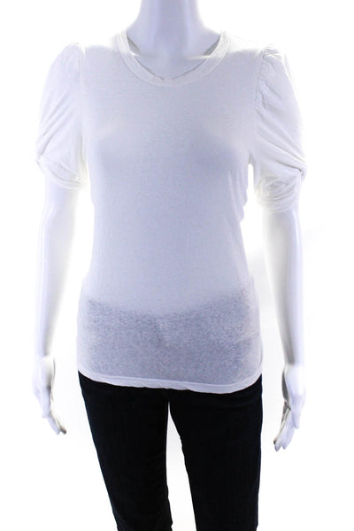 ALC Womens Crew Neck Puff Short Sleeve Top Tee Shirt Heather White Size Small