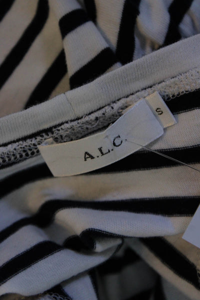 ALC Womens Breton Stripe Crew Neck Short Sleeve Tee Shirt Navy White Size Small