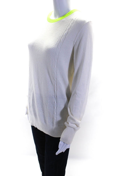 Equipment Femme Womens Cable Knit Crew Neck Sweater White Cotton Size Medium