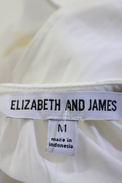 Elizabeth and James Womens Long Sleeve Smocked Poplin Top Blouse White Medium