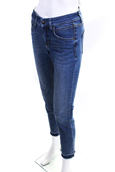 Cambio Womens Zipper Fly Medium Wash Fringe Ankle Skinny Jeans Blue Size 4
