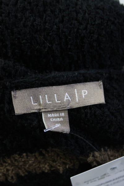Lilla P Womens Scoop Neck Knit Striped Sweatshirt Black Brown Cotton Size Small