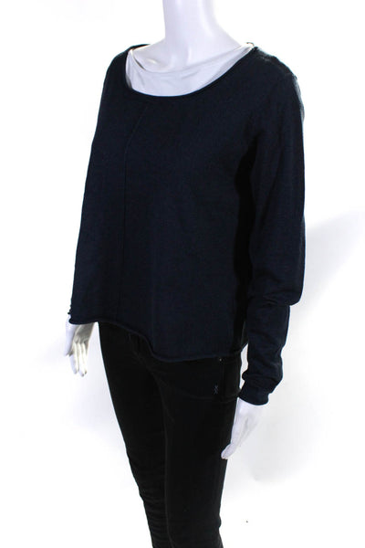 Lilla P Womens Pullover Long Sleeve Scoop Neck Sweater Blue Cotton Size Medium