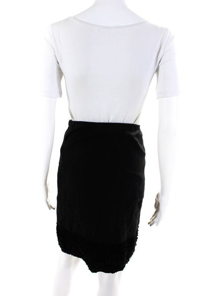 Eileen Fisher Womens Ruffle Trim Zip Up Straight Knee Length Skirt Black Size S