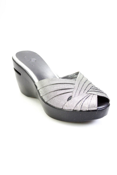 Cole Haan Women's Strappy Metallic Peep Toe Wedge Heels Silver Size 9.5