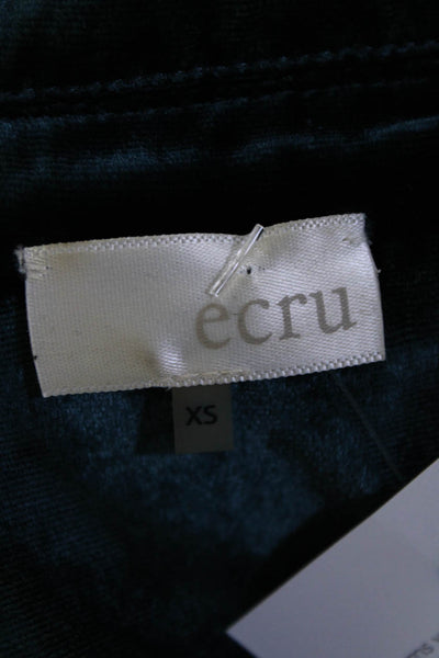 Ecru Women's Collar Long Sleeves One Button Unlined Blazer Green Size XS