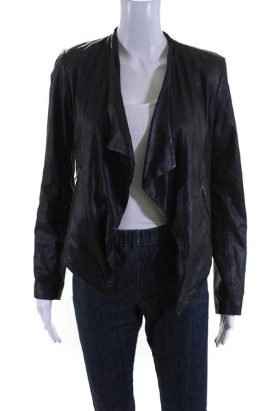 My Tribe Women's Leather Collar Long Sleeves Moto Jacket Black Size S