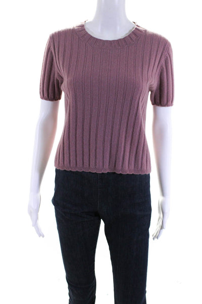 Sablyn Womens Cashmere Ribbed Knit Short Sleeve Sweater Blouse Top Pink Size S