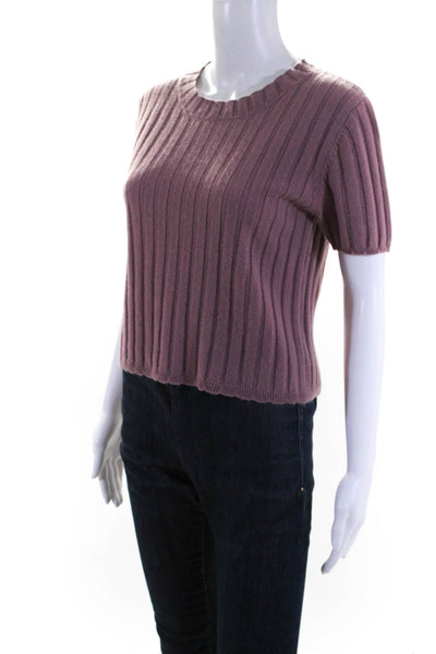Sablyn Womens Cashmere Ribbed Knit Short Sleeve Sweater Blouse Top Pink Size S