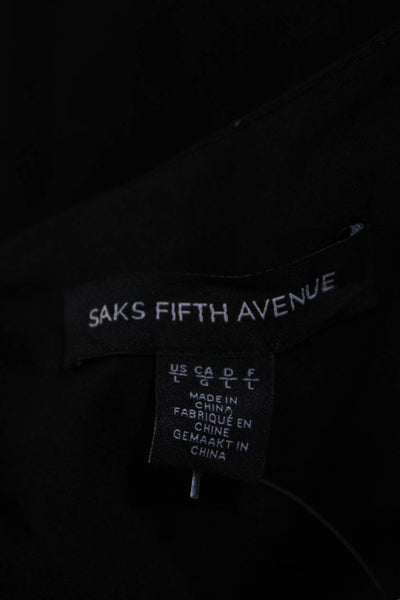 Saks Fifth Avenue Womens Short Sleeved Tied Cold Shoulder Blouse Black Size L