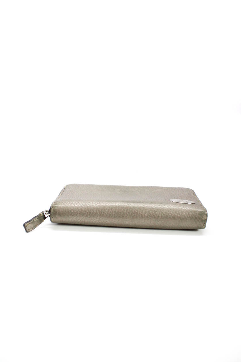 Fendi Womens Gray Selleria Leather Zip Slim Continental Wallet