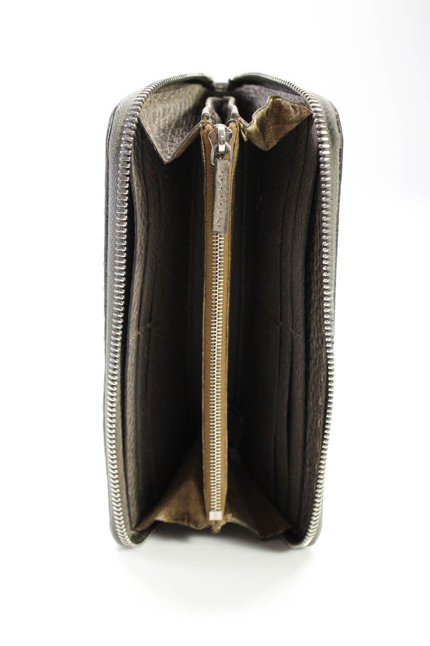 Fendi Womens Gray Selleria Leather Zip Slim Continental Wallet