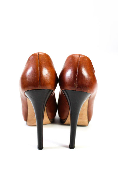Giuseppe Zanotti Design Women's Leather Peep Toe Slip On Pumps Brown Size 9.5