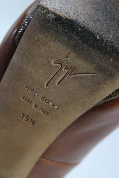 Giuseppe Zanotti Design Women's Leather Peep Toe Slip On Pumps Brown Size 9.5