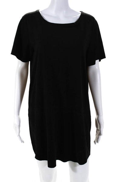 Olivaceous Womens Darted Short Sleeve Round Hem Short T-Shirt Dress Black Size L