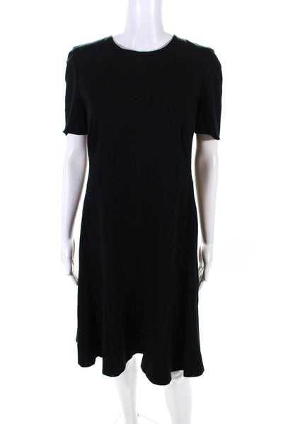 Akris Punto Womens Black Crew Neck Zip Back Short Sleeve Shift Dress Size 10