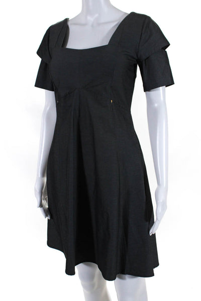Oblique Womens Short Sleeve High Waist A Line Dress Gray Cotton Size 0