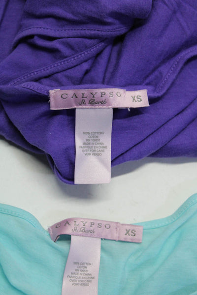 Calypso Saint Barth Womens Ruffled Side Boat Neck Tops Cyan Purple Size XS Lot 2