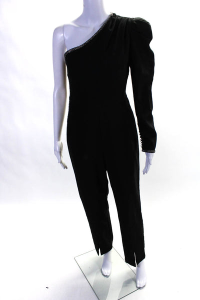 Self Portrait Women's Cotton One Sleeve Sequin Jumpsuit  Black Size 6