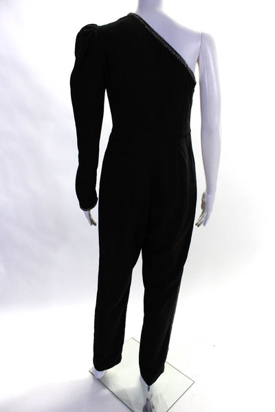 Self Portrait Women's Cotton One Sleeve Sequin Jumpsuit  Black Size 6