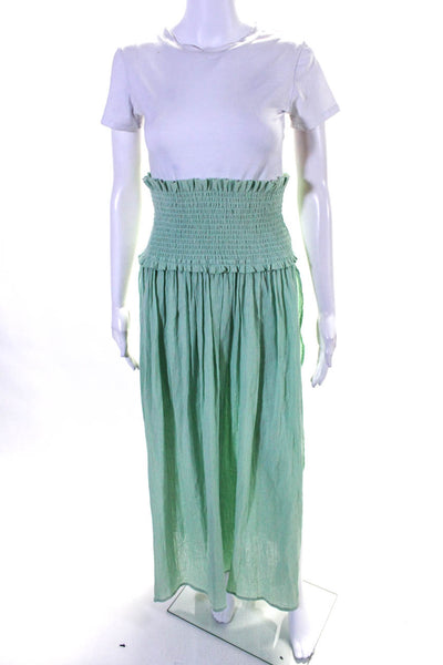 Rinku Anthropologie Womens Ruched High Waist Side Slit Maxi Skirt Green Size S